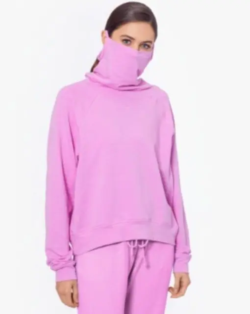 Bam by Betsy & Adam Womens Pink Stretch Pocketed Built-in Mask Long Sleeve Crew Neck Sweater M