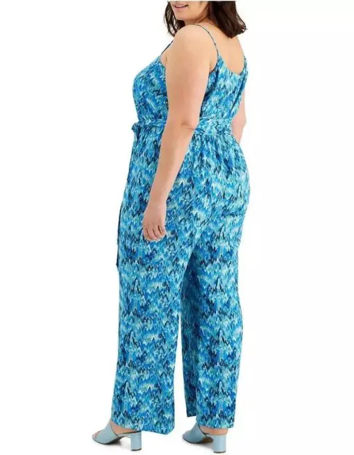 Bar III Women's Plus V Neck Printed Jumpsuit Blue Size 3X - Image 2