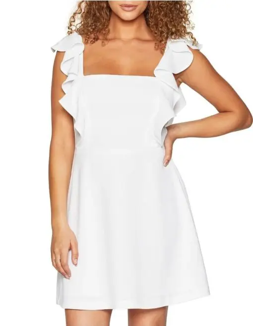 BCBGeneration Ruffled Square-Neck Dress Off White 6 - Image 2