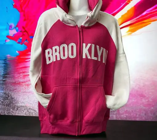 BROOKLYN Drawcord Hoodie Pullover Unisex Pink Size S