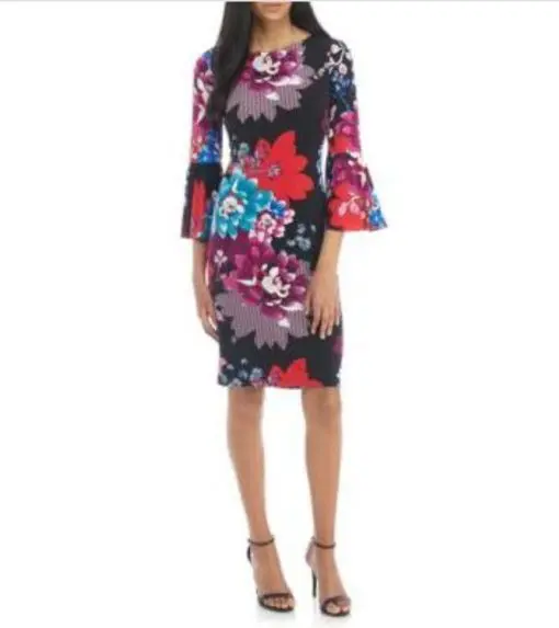 Calvin Klein Black Three-Quarter Bell Sleeve Printed Jersey Shift Dress 2