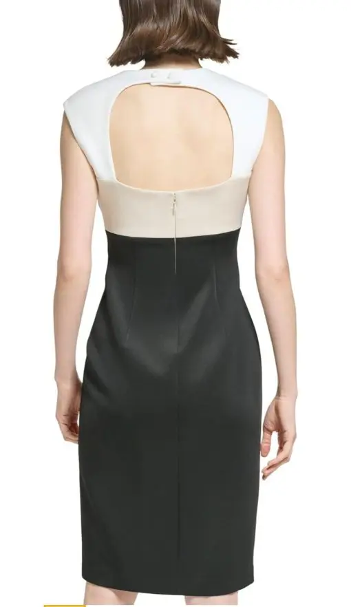 Calvin Klein Color-Block Scuba Sheath Black Oatmeal/Cream 14 - Image 2