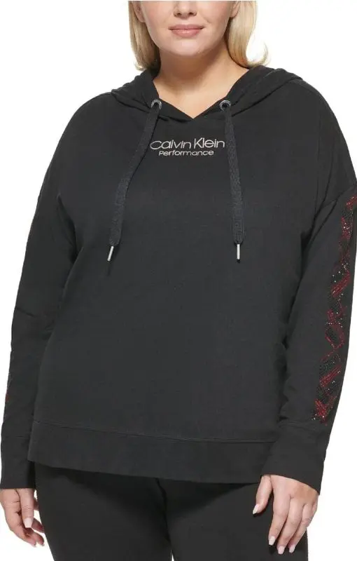 Calvin Klein Performance Womens Plus Cotton Sweatshirt Hoodie Black 2X