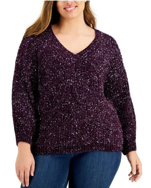 Calvin Klein Plus Size Chenille V- Neck Sweater 2X