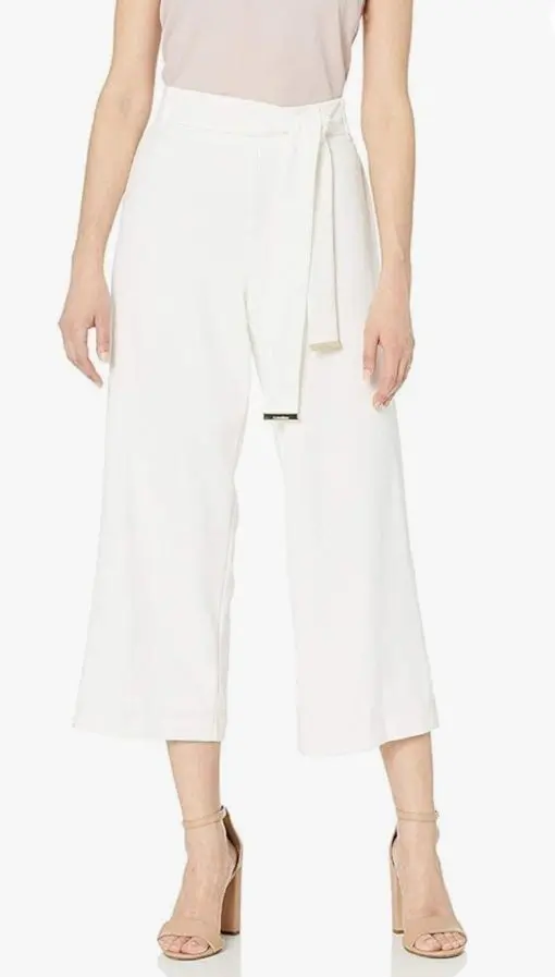 Calvin Klein Women's Culotte with Tie Belt, Soft White, XL