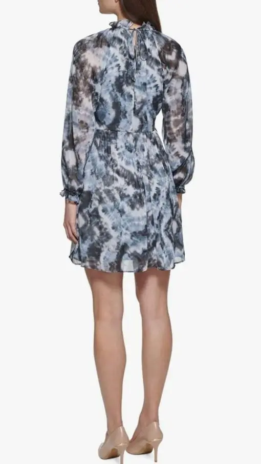 Calvin Klein Womens Ruffled Tie-Dye Wear to Work Dress Gray 4 - Image 2