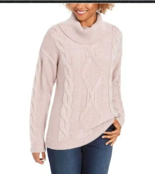 Charter Club Cowl-Neck Cable-Knit Glitter Sweater XS