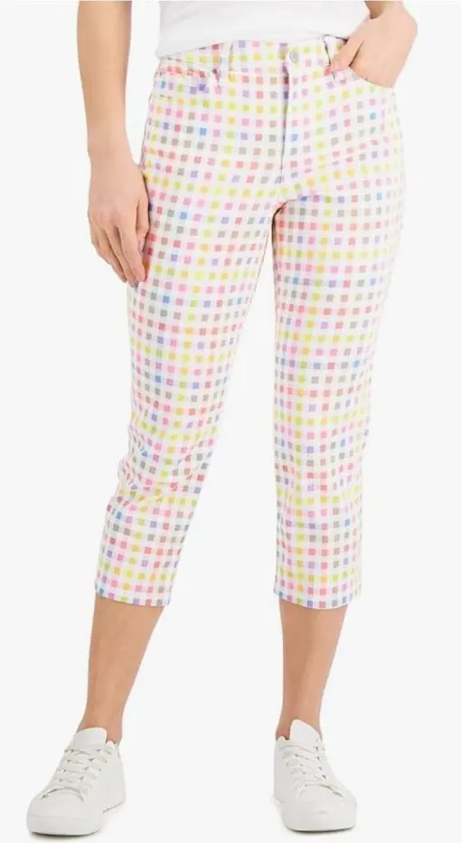 charter club petite bristol gingham-print capri jeans, 10P