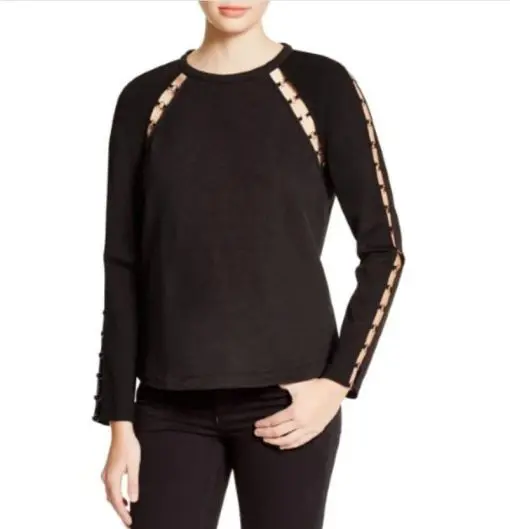 Chelsea & Walker Womens Metal Ring Embellishment Round Neck Pullover Top