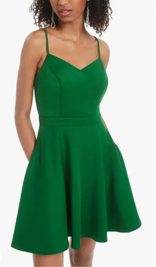 City Studio Womens Juniors Bow Back Scuba Fit & Flare Dress Green SIZE13