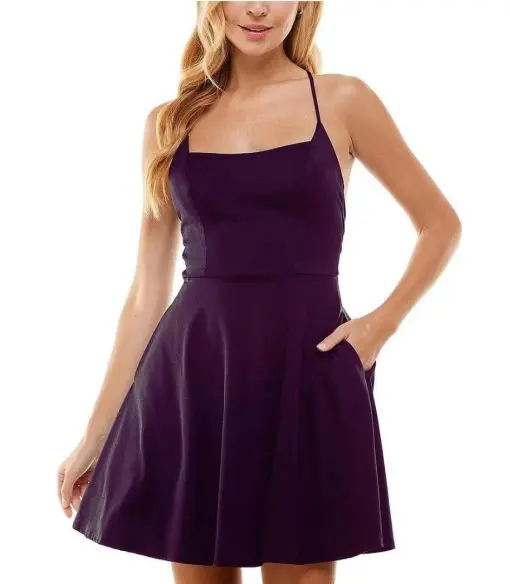 CITY STUDIO WOMENS SATIN MINI COCKTAIL FIT & FLARE DRESS JUNIORS 11/12