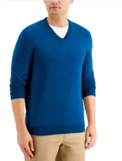 Club Room Mens Sweater Majestic Teal Big V-Neck Pullover Wool Blue SIZE3XL