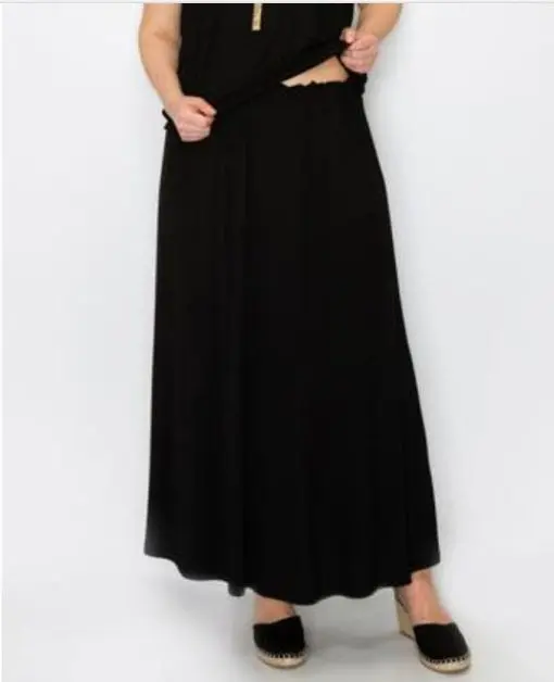 Coin 1804 Plus Size Elastic Waist Maxi Skirts - Black 2X