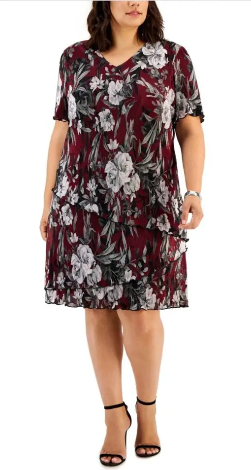 Connected Plus Womens Floral Knee Cocktail and Party Dress 24W