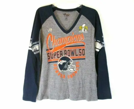 Denver Broncos NFL V Neck Shirt Super Bowl 50 Champions L