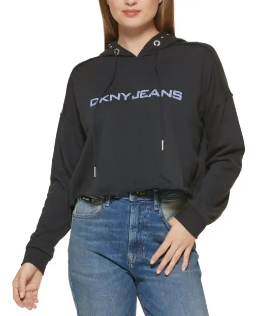 DKNY Jeans Womens Logo Drawcord Hoodie Pullover SIZES