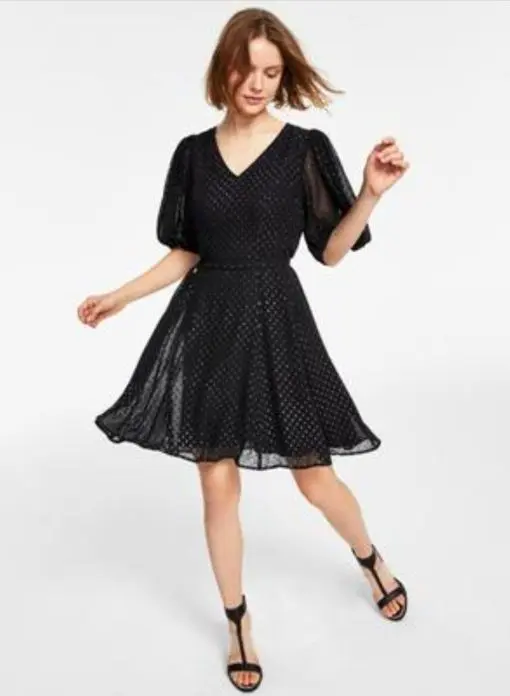 DKNY Tie Neck Knee Fit & Flare Dress 6