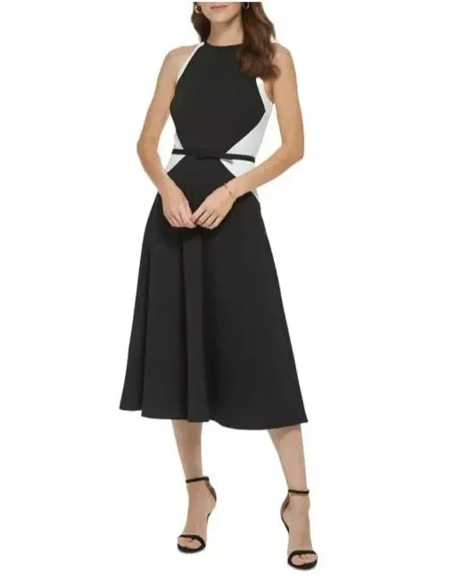 DKNY Women's Colorblocked Belted Midi Dress 2