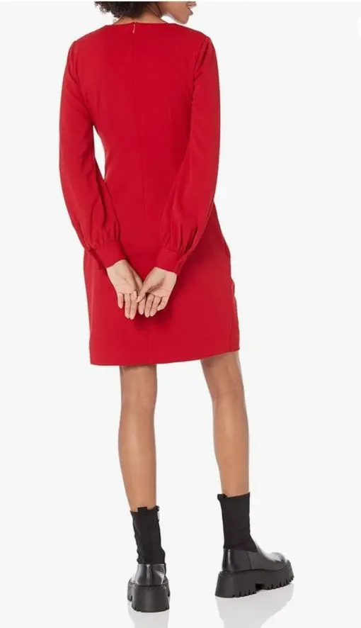 DKNY Women's Side Knot V-Neck Sheath Long Flutter Sleeve Dress 4 - Image 2