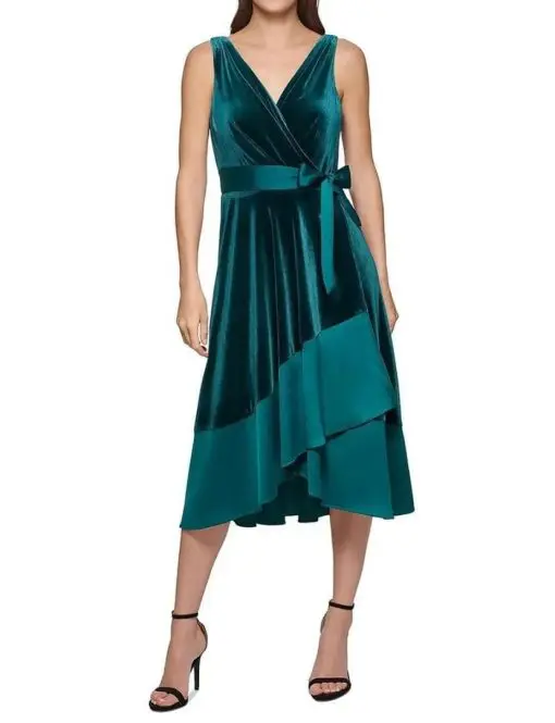 DKNY WOMENS VELVET MIDI SUMMER WRAP DRESS 16