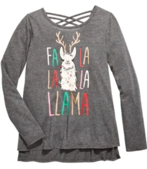 Epic Threads Big Girls Fa La Llama T-Shirt, XL - Charcoal Heather