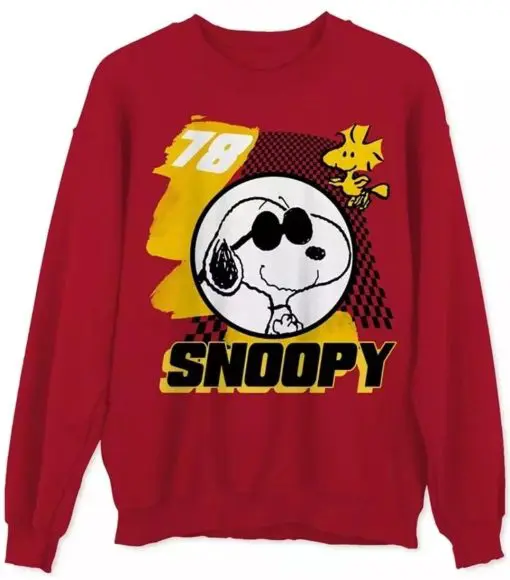 Hybrid Men's Snoopy Yellow Check Graphic Sweatshirt Red Size 2 Extra Large