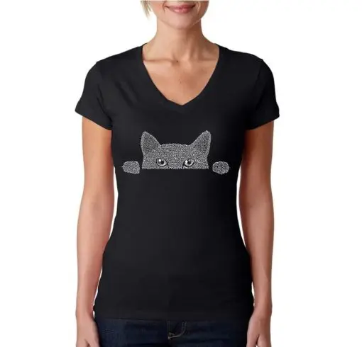 Ideal PEEKING CAT - WOMEN'S WORD ART V-NECK T-Shirt XL