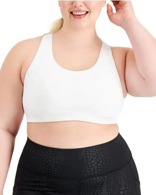 Ideology Womens Performance Plus Size Medium Impact Sports Bra  White  2X