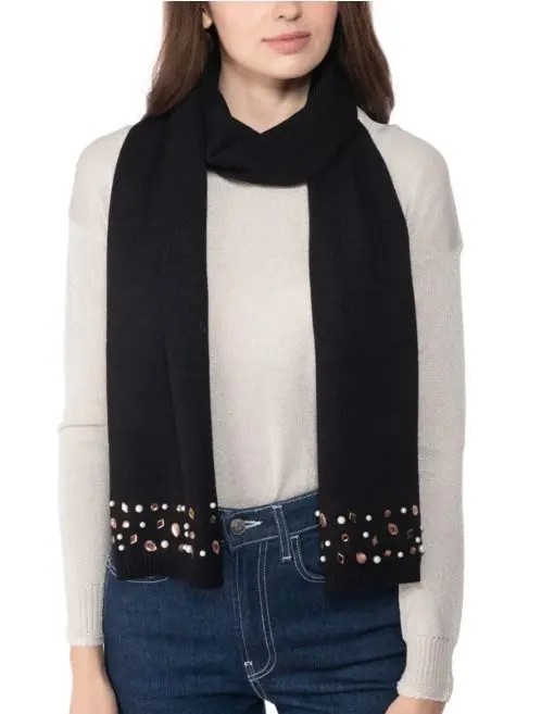 Inc International Concepts Embellished Muffler Scarf in Black One Size