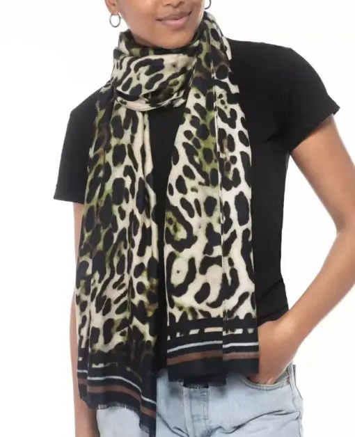 INC International Concepts Wrap ScarfColor: Olive Multi Leopard Animal Pattern