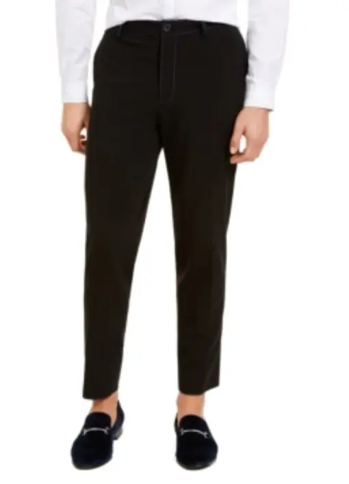 INC Mens Black Flat Front Tapered Slim Fit Pants L