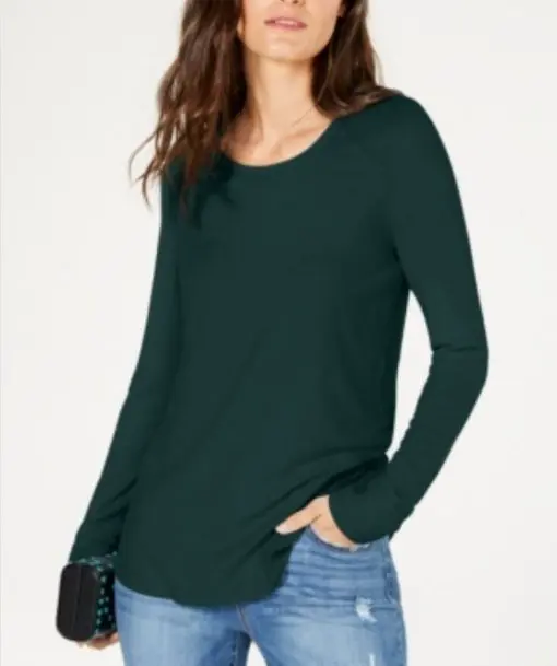 Inc Ribbed Long-Sleeve T-Shirt,  L- Hunter Forest