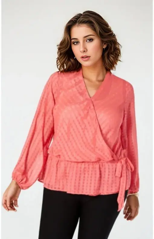 INC  Womens New 0518 Pink Belted Long Sleeve V Neck Faux Wrap Top 4X Plus