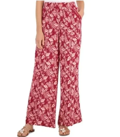 INC Women's Printed Pull-on Wide-Leg Pants, L