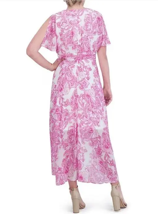 Jessica HowardPetite Size Short Sleeve V-Neck Tie Waist Paisley Print Faux Wrap Maxi Dress 8 - Image 2