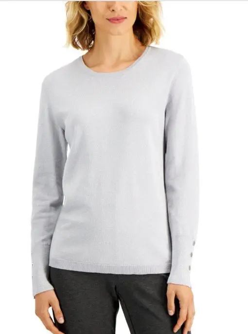 Jm Collection Petite Rivet-Detail Sweater Silver Lurex PL