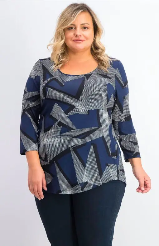 JM Collection Women Plus Size Scoop Neck Printed Top Blue XL