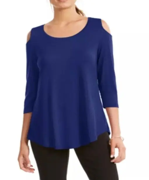 JM Collection Women's Cold-Shoulder Top Blue Size L