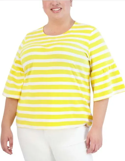 Jones New York Plus Size Cotton Bell-Sleeve Top - Sunflower/NYC White 3X