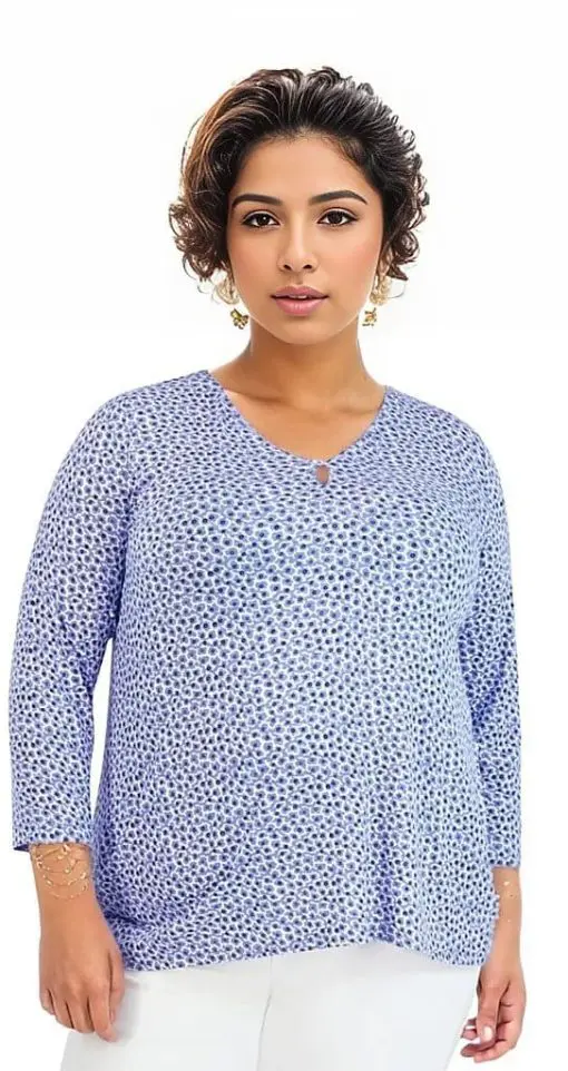 JONES NEW YORK Women's Plus Size 3/4 Sleeve V-Neck Top, Blue 3X