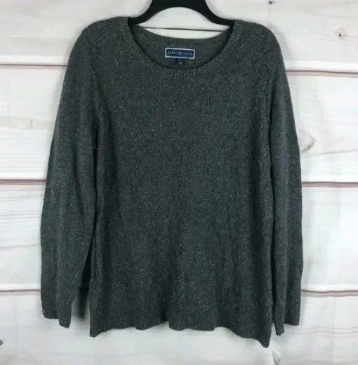 Karen Scott Argyle Knit Pullover Crew Neck Womens Size Large Gray Sweater