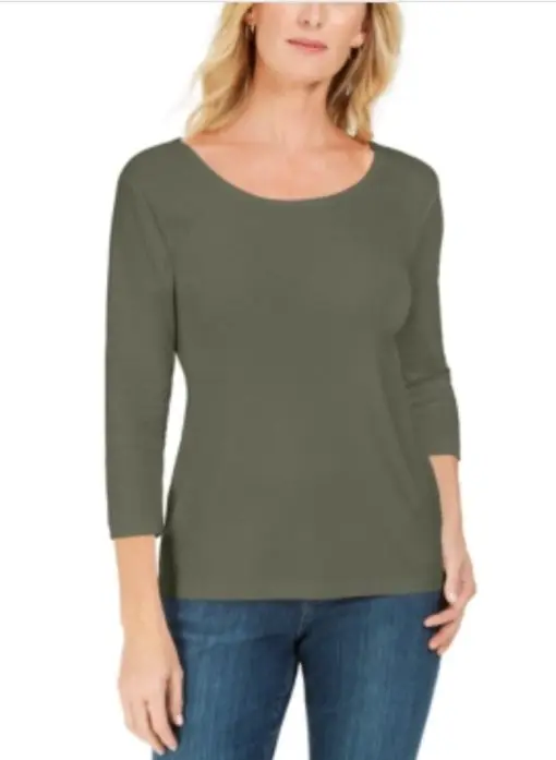 Karen Scott Cotton 3/4-Sleeve Top M