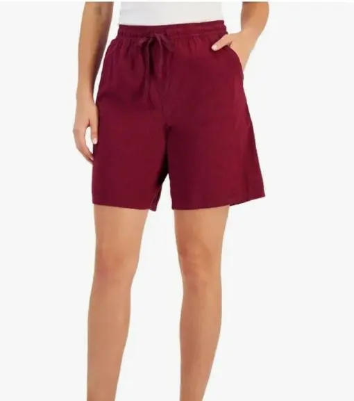 Karen Scott  Gemma Cotton Drawstring Shorts Malbec S