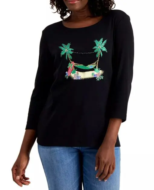 Karen Scott Holiday Escape Graphic Top, XS