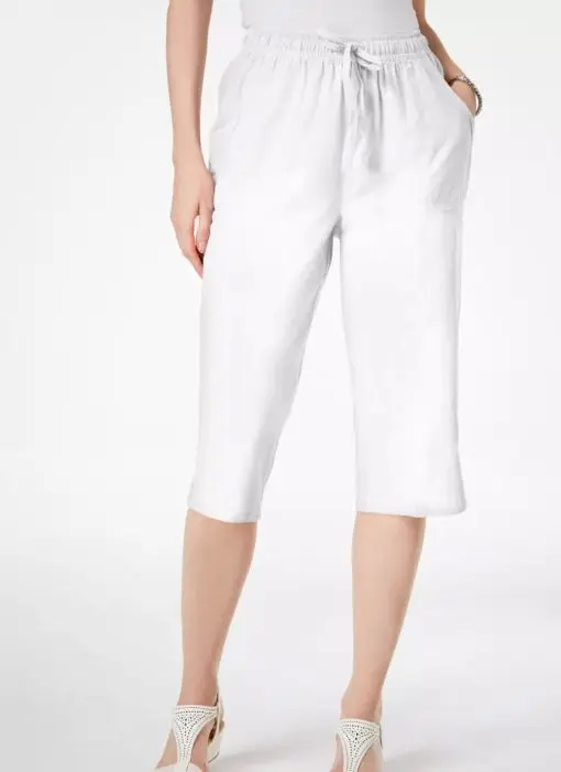 Karen Scott Petite Knit Drawstring Capri Pants, - Bright White SIZEPM