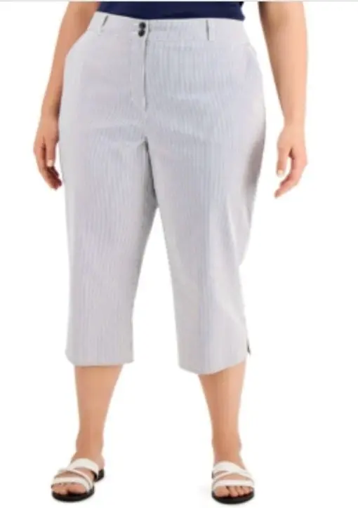 Karen Scott Plus Size Chambray Corded-Stripe Capri Pants, 18 w