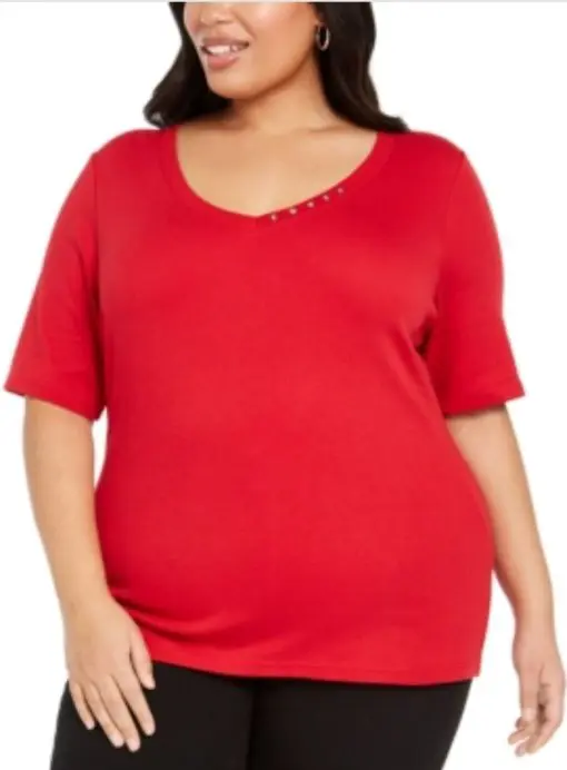 Karen Scott Plus Size Cotton V-Neck Top, 3X