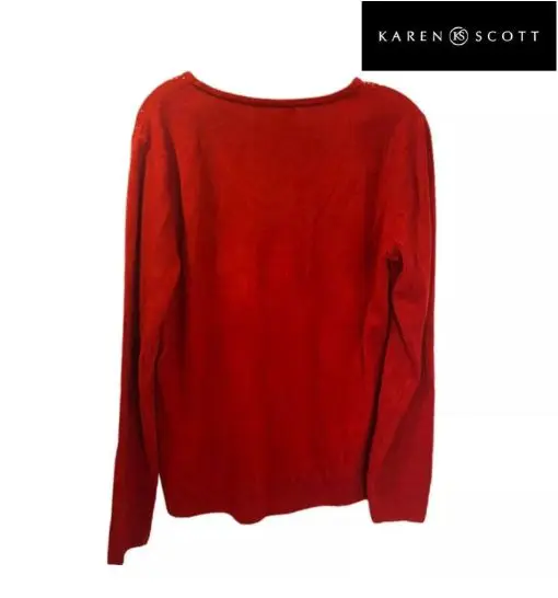 Karen Scott Red V-Neck Rhinestone Embellished Pullover Sweater XXL - Image 2