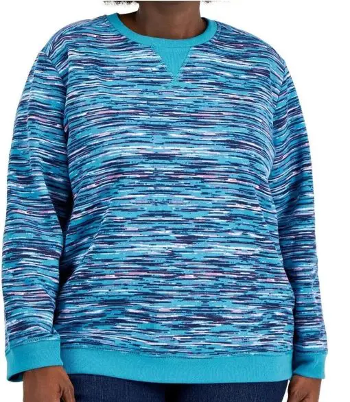 Karen Scott Sizes  3X Teal stripe print Sweatshirt, long sleeve NWT