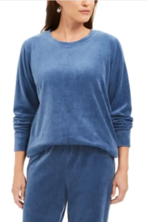 Karen Scott Women S Petite Velour Sweatshirt Blue Size Petite Large